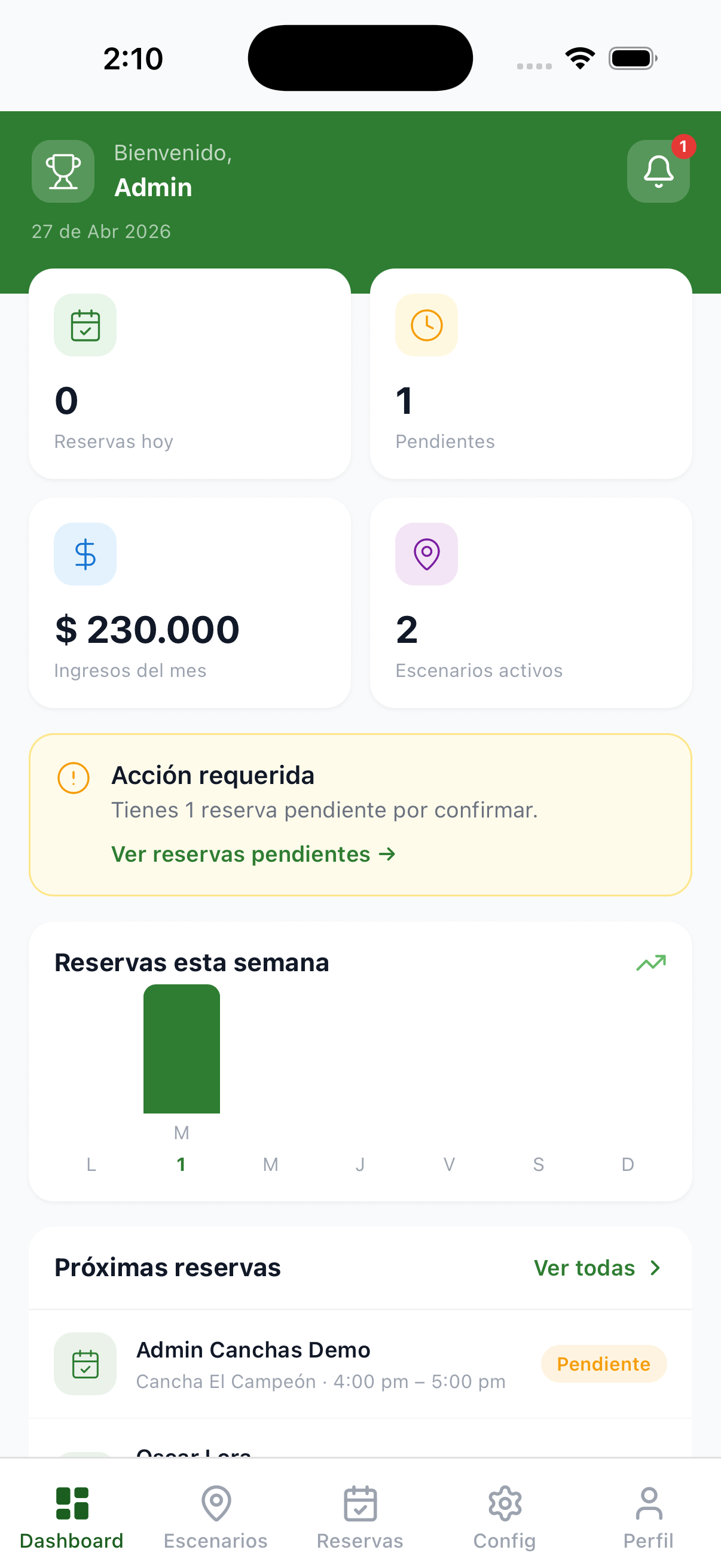 ReservApp — Dashboard administrador